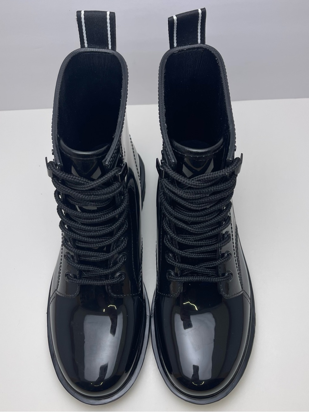 Michael Kors Women's Black Water Resistant PVC Ankle Combat Lace Up Rain Boots 8